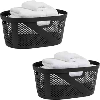 Mind Reader 40L Ventilated Laundry Baskets, Lightweight Clothes Hamper with Cutout Handles for Bathrooms and Closets, Plastic, Set of 2, Black