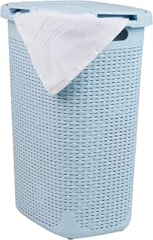 Mind Reader Slim Laundry Hamper with Lid, 60L Tall Clothes Basket, Narrow Tapered Design for Bathrooms, Closets and Laundry Rooms, Plastic, Baby Blue