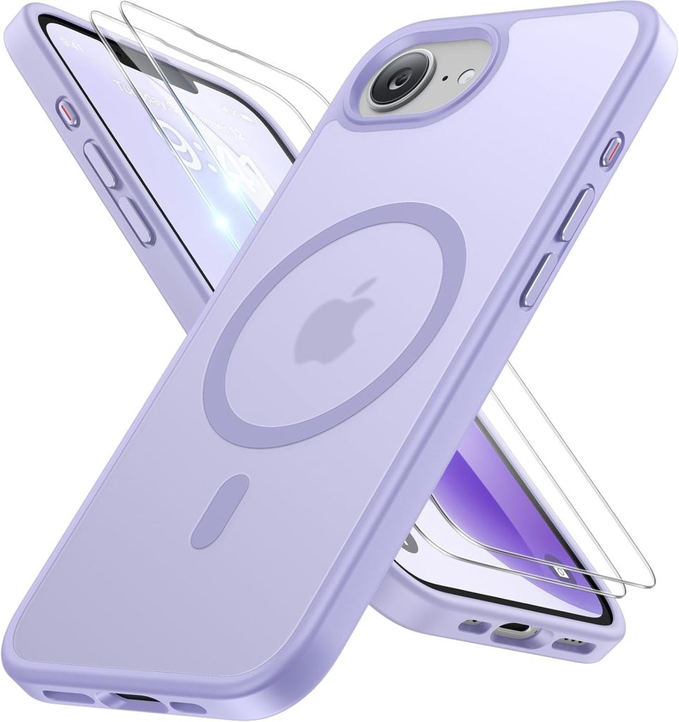 Miracase for iPhone 16e case & iPhone 17e Case for MagSafe [with 2×9H+ Screen Protectors] TOP Military-Grade Protection Shockproof with Velvet Touch for iPhone 16e/17e Phone Case 6.1″, Light Purple