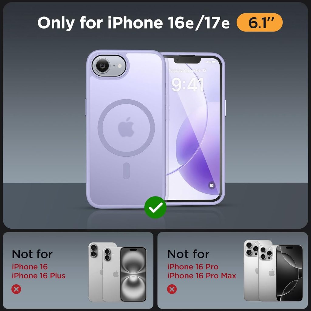 Miracase for iPhone 16e case & iPhone 17e Case for MagSafe [with 2×9H+ Screen Protectors] TOP Military-Grade Protection Shockproof with Velvet Touch for iPhone 16e/17e Phone Case 6.1″, Light Purple
