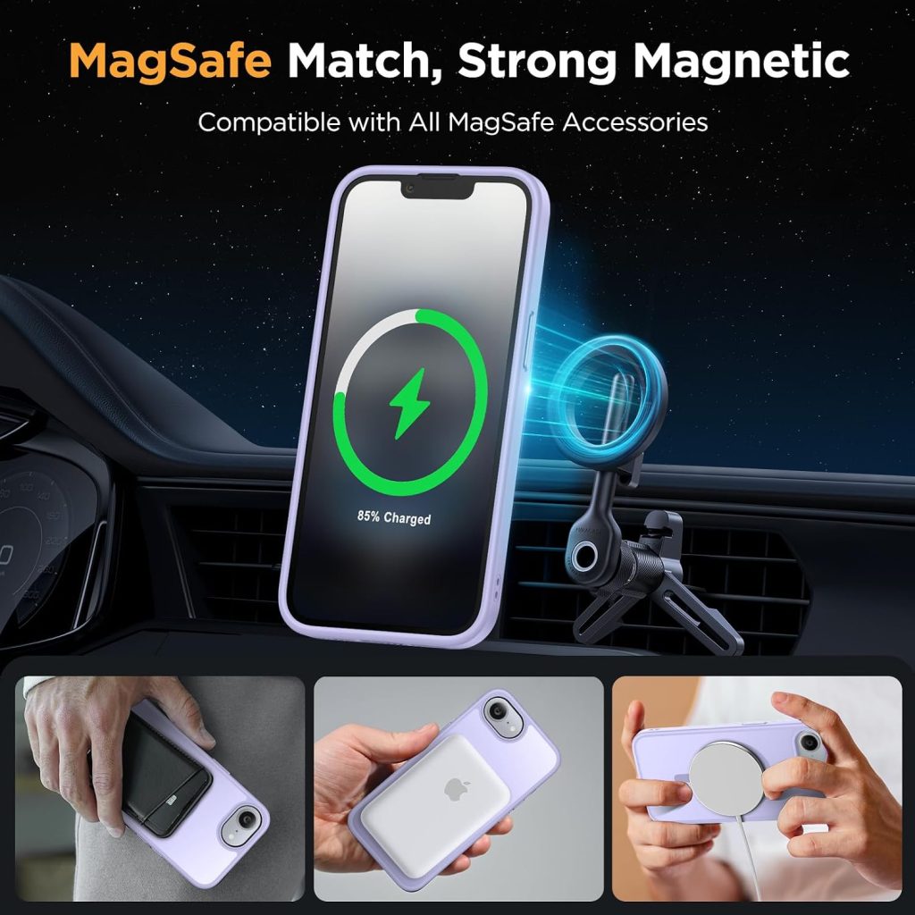 Miracase for iPhone 16e case & iPhone 17e Case for MagSafe [with 2×9H+ Screen Protectors] TOP Military-Grade Protection Shockproof with Velvet Touch for iPhone 16e/17e Phone Case 6.1″, Light Purple