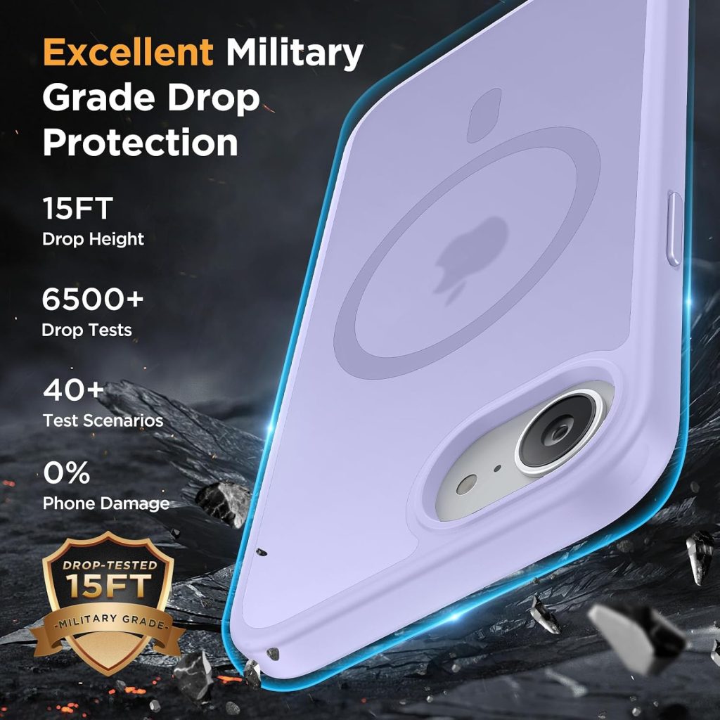 Miracase for iPhone 16e case & iPhone 17e Case for MagSafe [with 2×9H+ Screen Protectors] TOP Military-Grade Protection Shockproof with Velvet Touch for iPhone 16e/17e Phone Case 6.1″, Light Purple