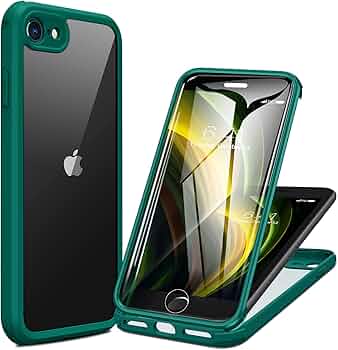Miracase for iPhone SE Phone Case 3rd/2nd Generation 2022 2020 Full-Body with Built-in Glass Screen Protector, Heavy Duty 360° Protective Shockproof Bumper Cover for iPhone 8/SE, Green