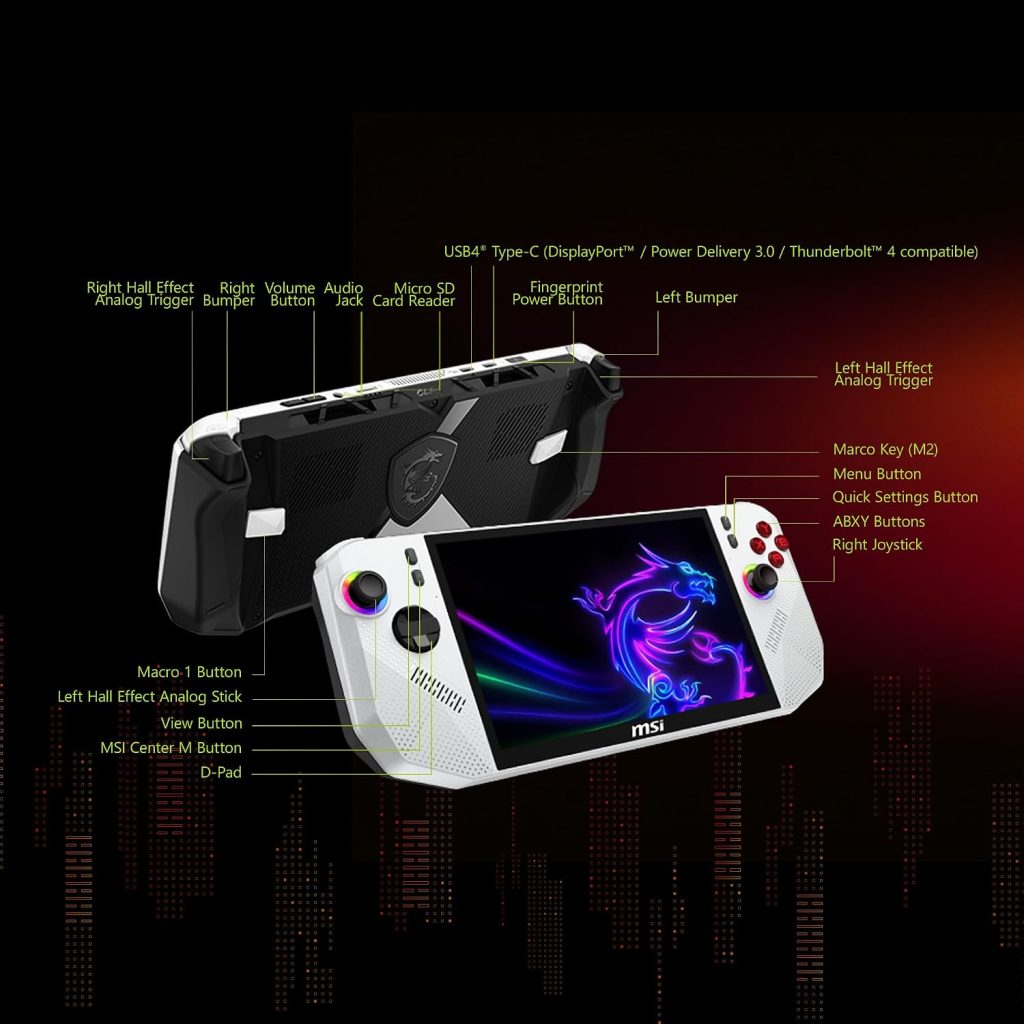 msi Claw A8 PC Gaming Handheld: AMD Ryzen Z2 Extreme, 8″ FHD+ 120Hz Display, 24GB LPDDR5x, 1TB NVMe SSD, SD Card Reader, Thunderbolt 4, Win 11 Home: White BZ2EM-070US