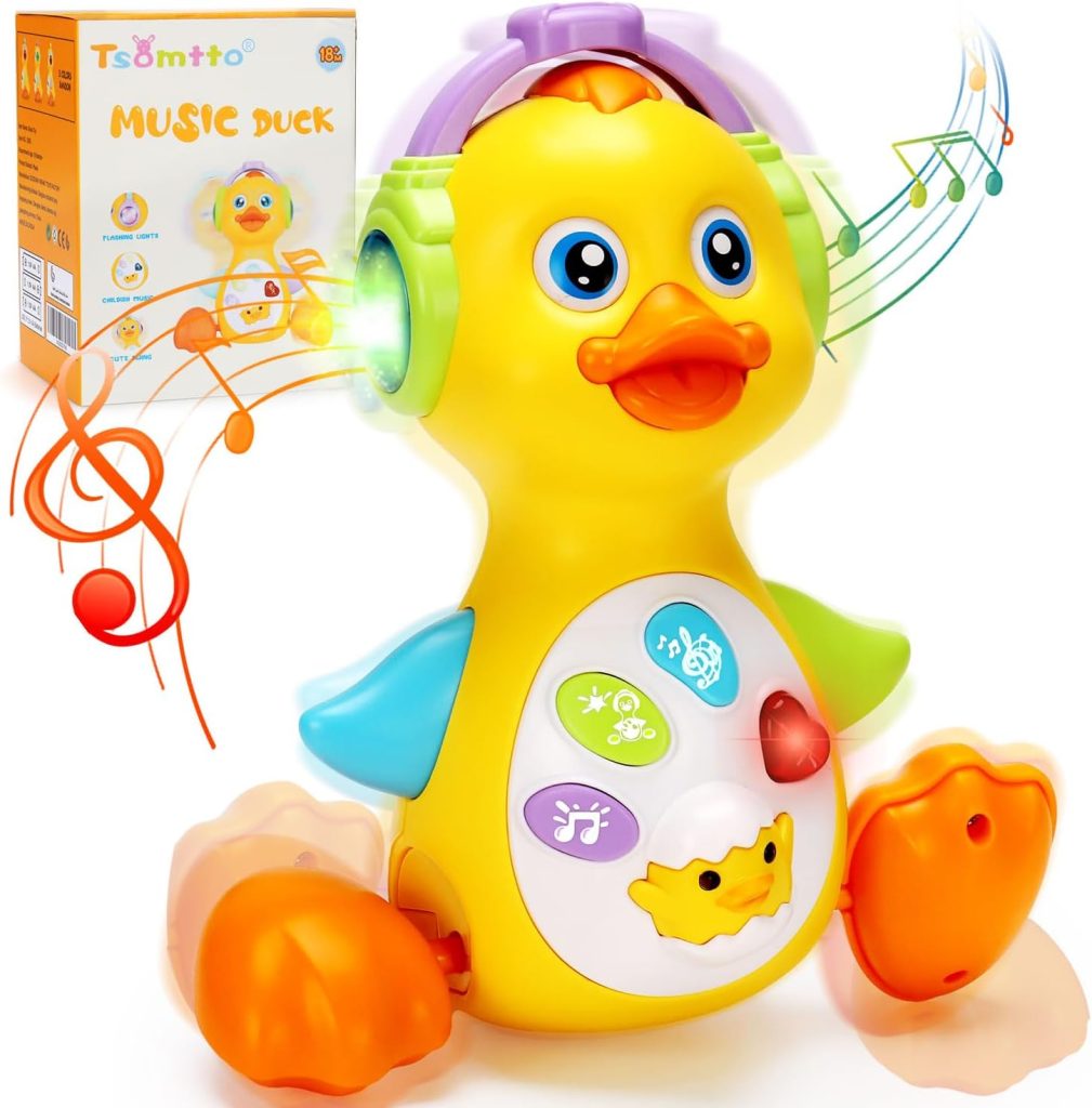 Musical Light Up Duck Toy, Dancing Crawling Moving Tummy Time Toys Duck
