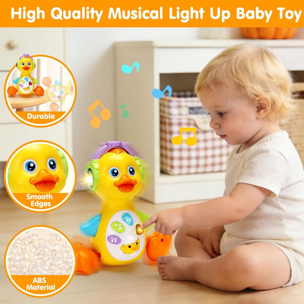 Musical Light Up Duck Toy, Dancing Crawling Moving Tummy Time Toys Duck
