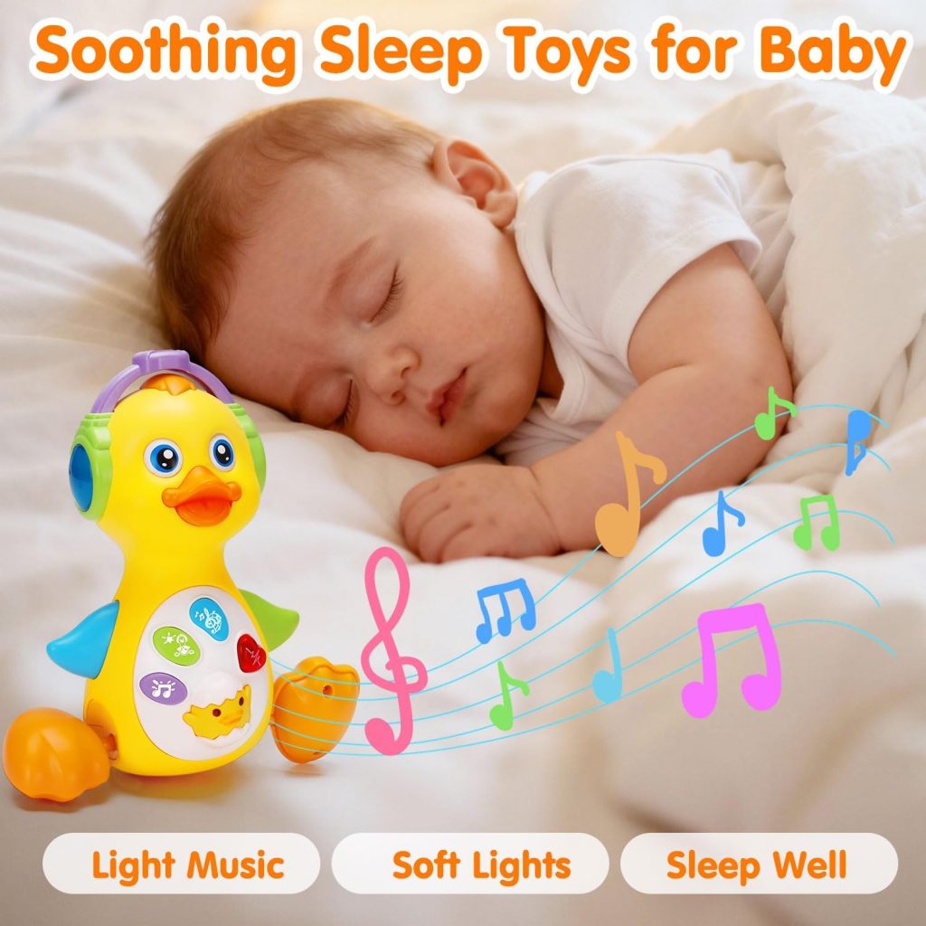 Musical Light Up Duck Toy, Dancing Crawling Moving Tummy Time Toys Duck