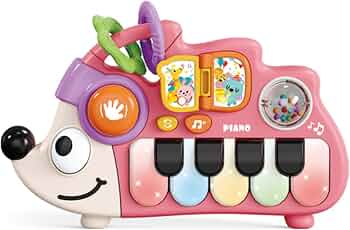 Musical Light Up Piano Toy for 6-18 Months, 1 2 3 Year Old Girls, Sensory Learning Activity Board with Interactive Keys, Birthday Gift for Kids Age 1 and Up, Boys and Girls （Pink Hedgehog）