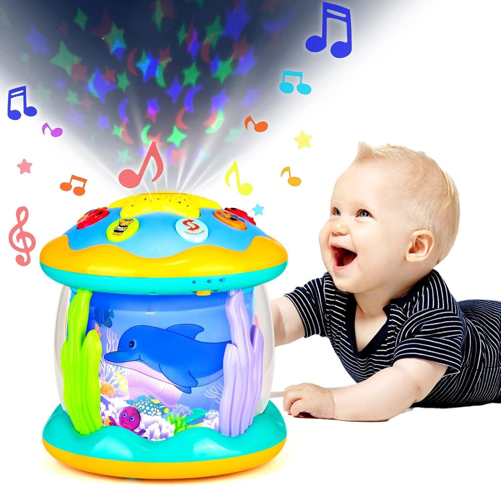 Musical Light Up Toys Tummy Time Toys Ocean Rotating Projector Toy for Boy Girl