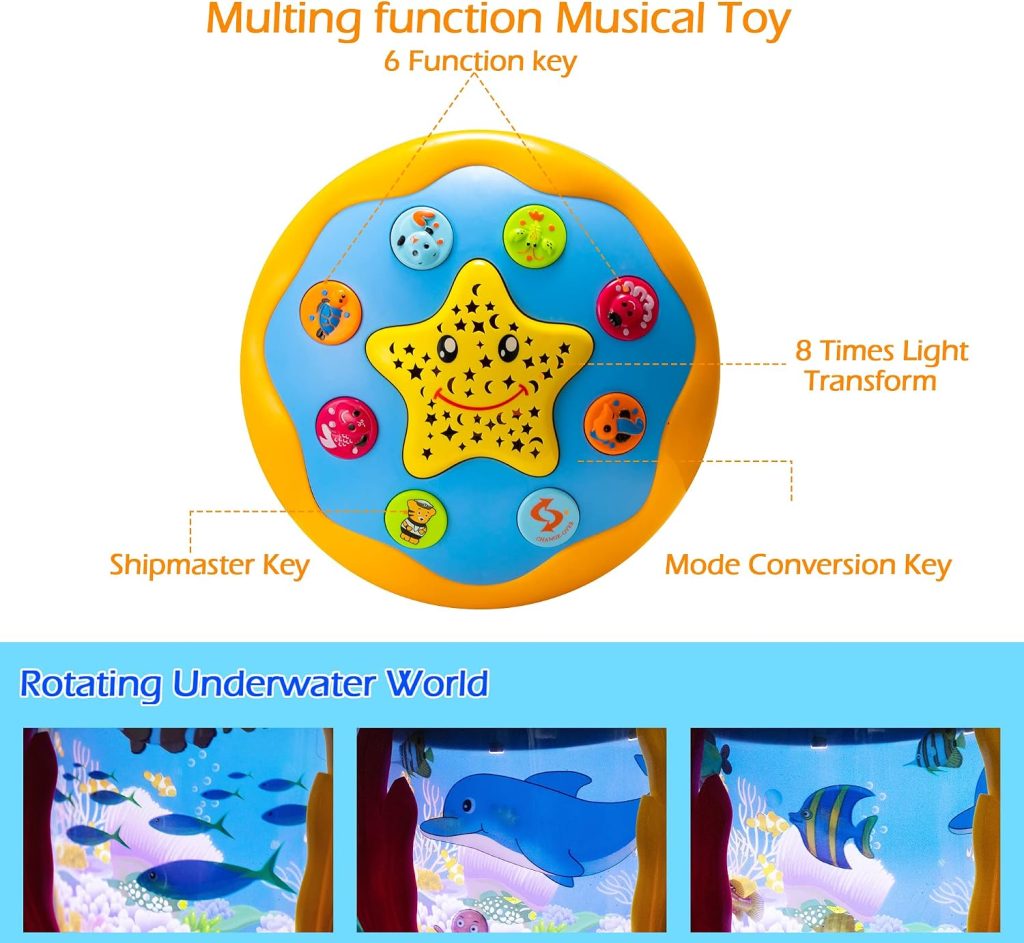 Musical Light Up Toys Tummy Time Toys Ocean Rotating Projector Toy for Boy Girl