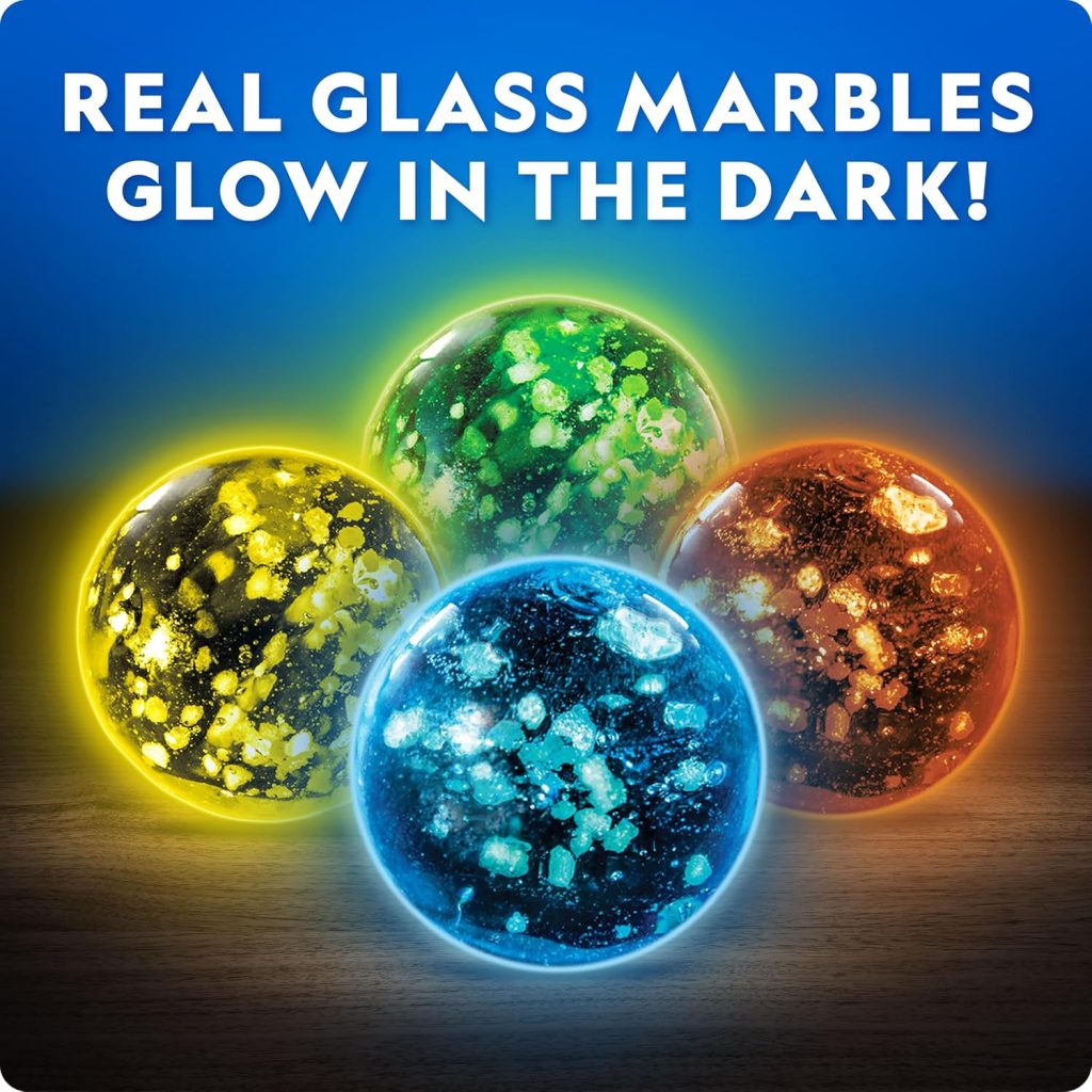 NATIONAL GEOGRAPHIC Glowing Marble Run – Construction Set with 15 Glow in the Dark Glass Marbles & Storage Bag, STEM Gifts for Boys and Girls, Building Project Toy (Amazon Exclusive)