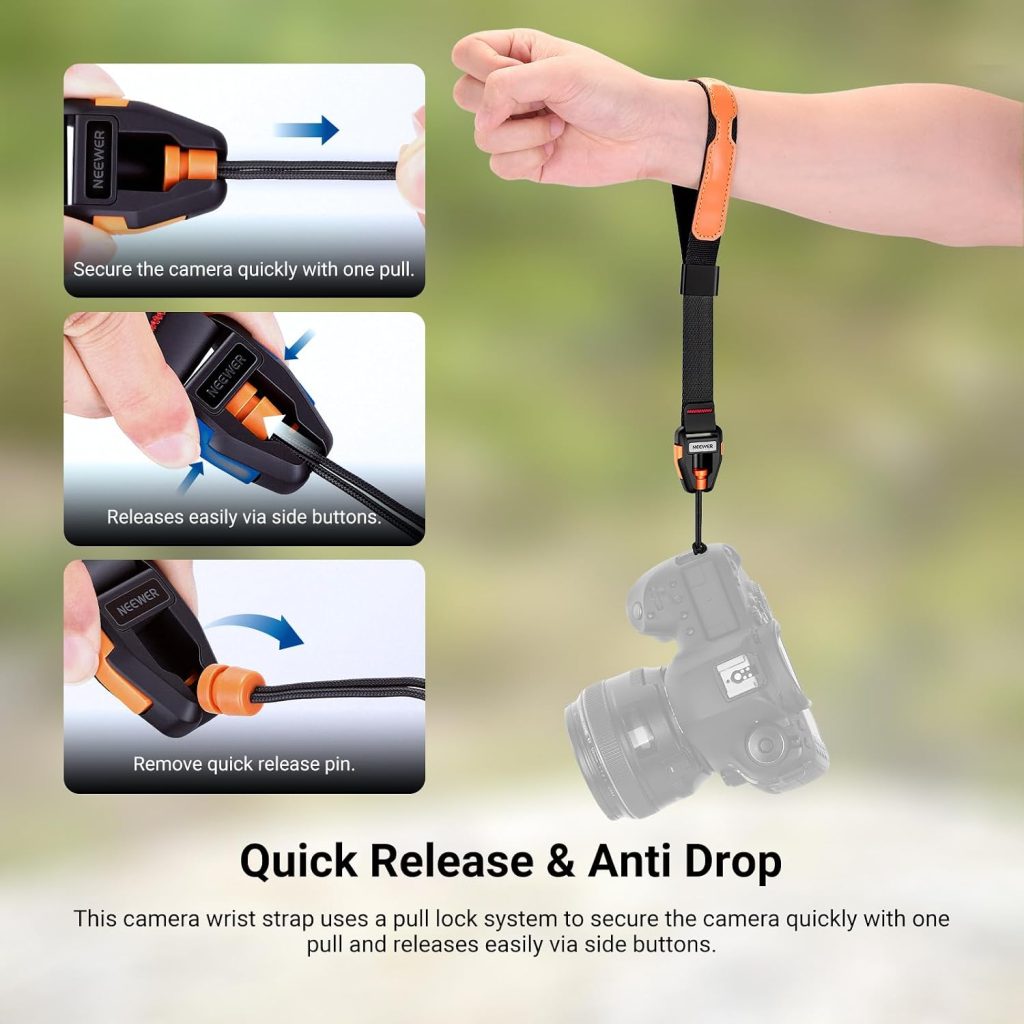 NEEWER Camera Wrist Strap, Anti Drop Quick Release Adjustable Bracelet Rope with Lanyard Compatible with Sony Nikon Canon DLSR Mirrorless Action Camera Photography Accessories, Max Load 44 lb, CS001