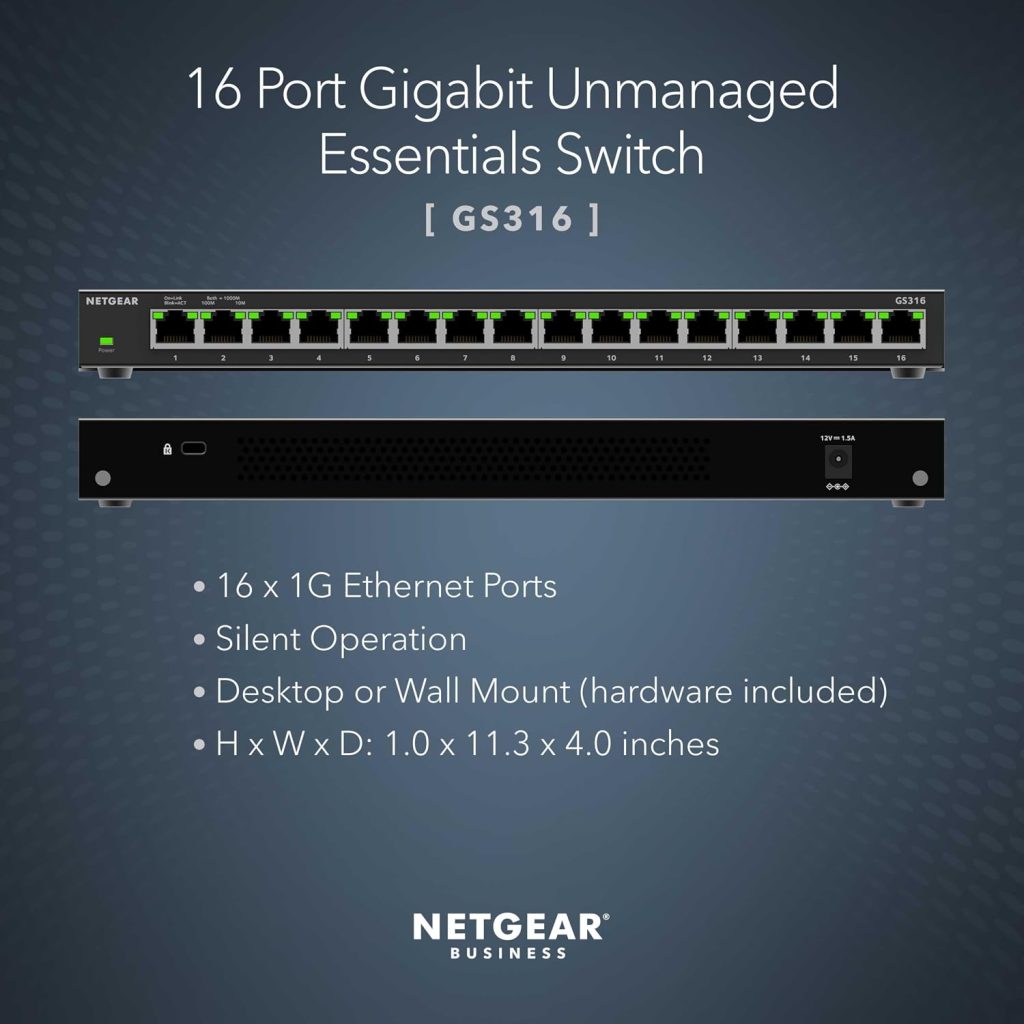 NETGEAR 16-Port Gigabit Ethernet Unmanaged Network Switch (GS316v3)