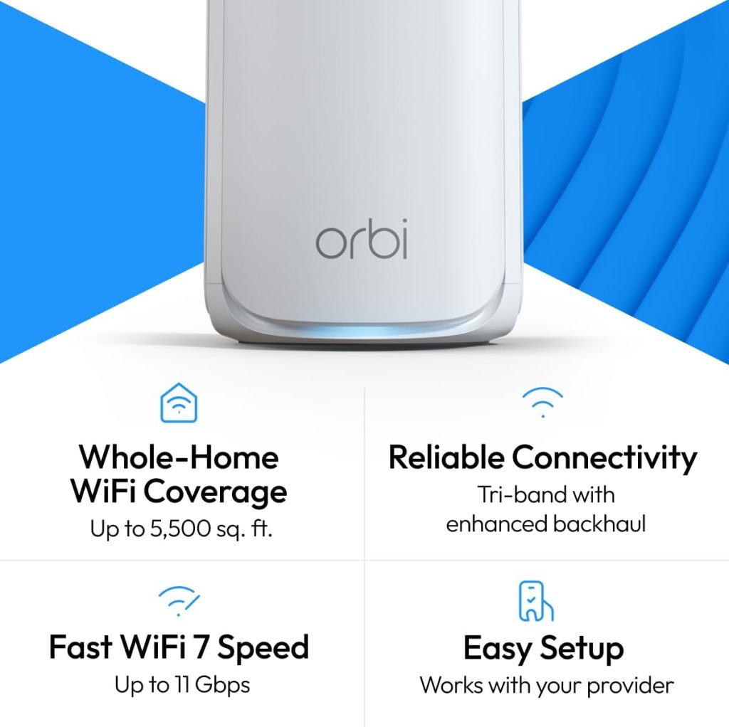NETGEAR Orbi 770 Series WiFi 7 Mesh System, Up to 5,500 sq ft., 2 Pack