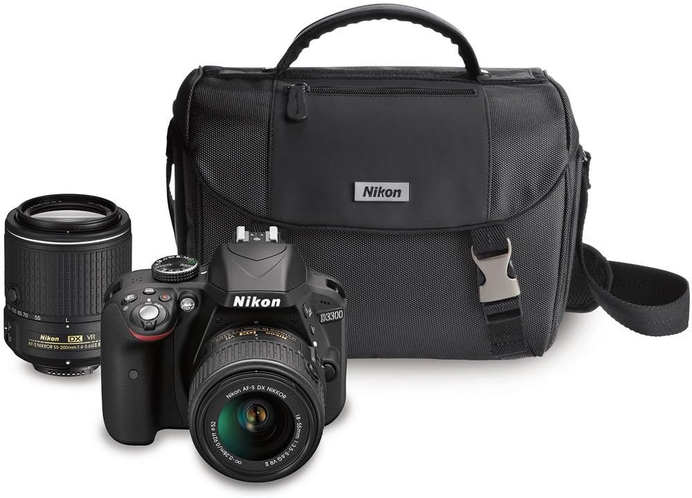 Nikon D3300 DX-format DSLR Kit w/ 18-55mm VR II & 55-200mm Zoom Lenses and Case (Black)
