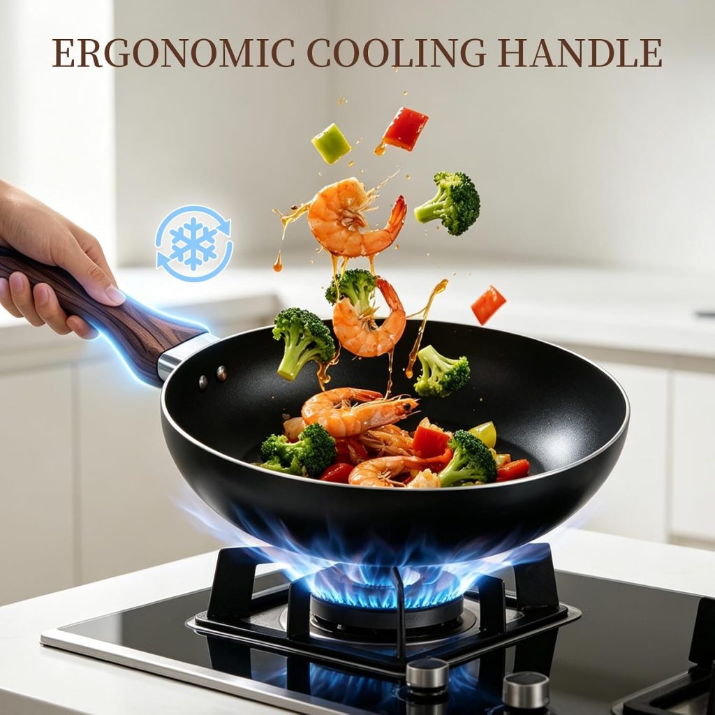Non Stick Frying Pans – 3 PCS 8″+10″+12″ Skillet Set, Cookware Set with Heat Resistant Ergonomic Handle, Induction Compatible, Easy to Clean, PFOA and PFOS Free