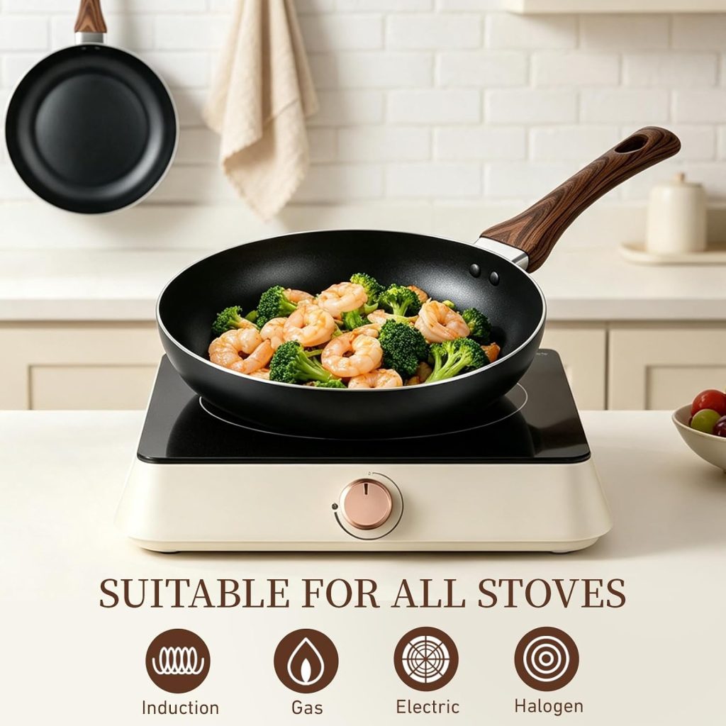 Non Stick Frying Pans – 3 PCS 8″+10″+12″ Skillet Set, Cookware Set with Heat Resistant Ergonomic Handle, Induction Compatible, Easy to Clean, PFOA and PFOS Free