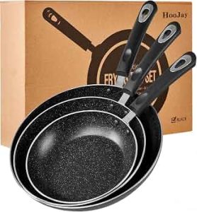 Nonstick Frying Pan Set-3-Pieces Skillet Set Induction Compatible,8 Inch,9.5 Inch and 11 Inch Omelette Pan with Bakelite Handles