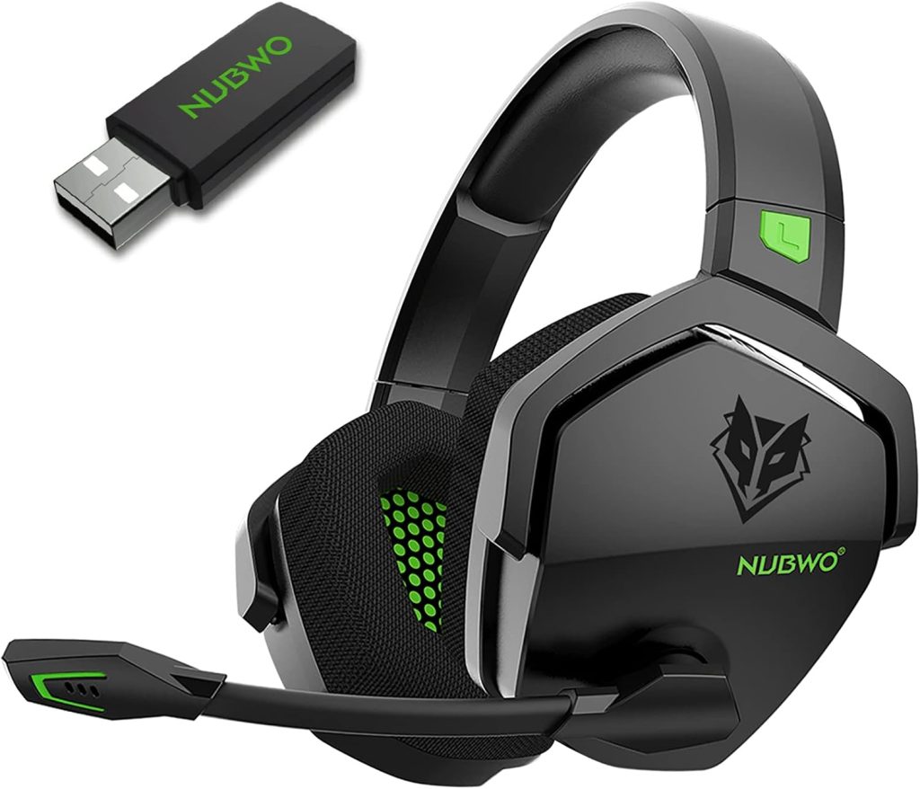 NUBWO G06 Dual Wireless Gaming Headset with Microphone for PS5, PS4, PC – 23ms Low Latency Audio – 100-Hour of Playtime – 50mm Drivers (Black-Green)