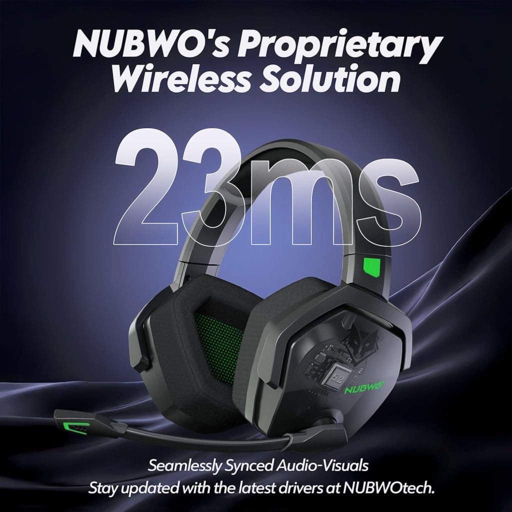 NUBWO G06 Dual Wireless Gaming Headset with Microphone for PS5, PS4, PC – 23ms Low Latency Audio – 100-Hour of Playtime – 50mm Drivers (Black-Green)