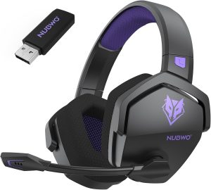 NUBWO Wireless Gaming Headset with Mic for Ps5 Ps4 PC, Zero Interference, 100-Hour Battery All-Day Play, 23ms Sync for Fortnite & Call of Duty/FPS Gamers, Triple Mode All Devices Compatible – Purple