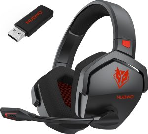 NUBWO Wireless Gaming Headset with Mic for Ps5 Ps4 PC, Zero Interference, 100-Hour Battery All-Day Play, 23ms Sync for Fortnite & Call of Duty/FPS Gamers, Triple Mode All Devices Compatible – Red