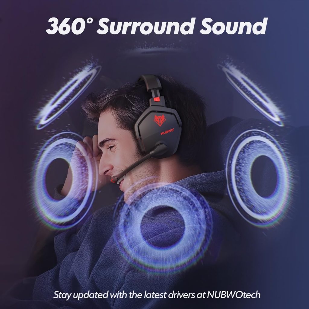 NUBWO Wireless Gaming Headset with Mic for Ps5 Ps4 PC, Zero Interference, 100-Hour Battery All-Day Play, 23ms Sync for Fortnite & Call of Duty/FPS Gamers, Triple Mode All Devices Compatible – Red