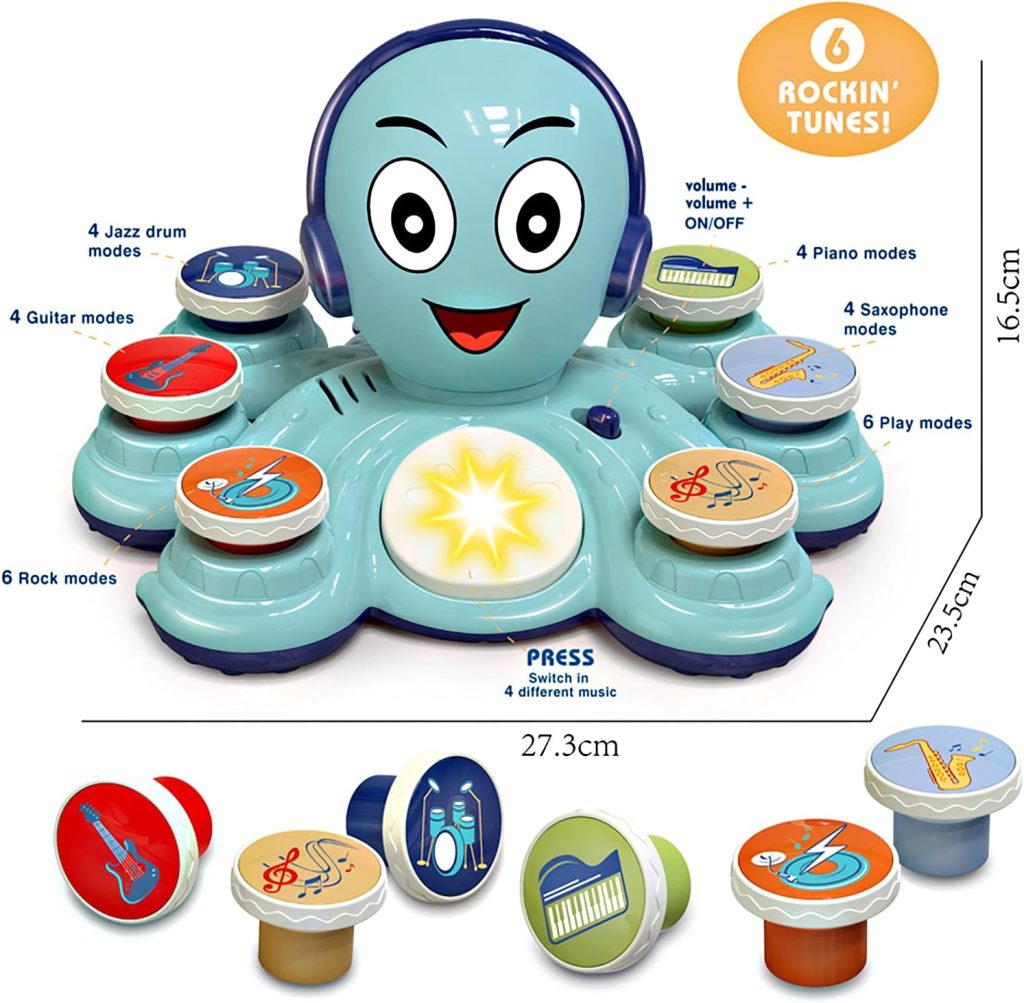 Octopus Music Toy, Preschool Educational Musical Instrument Toy, Electronic Learning Toy with Lights and Sounds, Ideal Birthday for 2-3 Year Old Boys and Girls