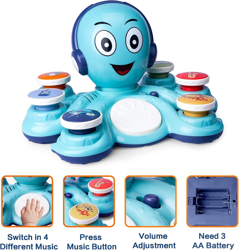 Octopus Music Toy, Preschool Educational Musical Instrument Toy, Electronic Learning Toy with Lights and Sounds, Ideal Birthday for 2-3 Year Old Boys and Girls