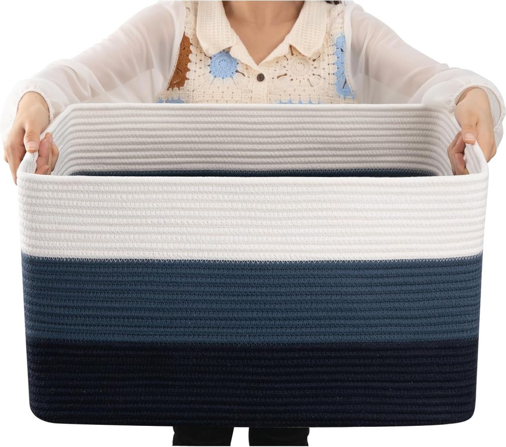 OIAHOMY Blanket Basket Laundry Basket Dog Toy Basket 75L Gradient Blue