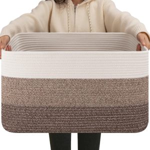 OIAHOMY Blanket Basket Laundry Basket Dog Toy Basket 75L Dark Brown