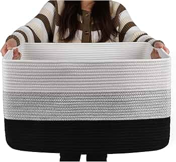 OIAHOMY Blanket Basket Laundry Basket Dog Toy Basket 75L Gradient Black