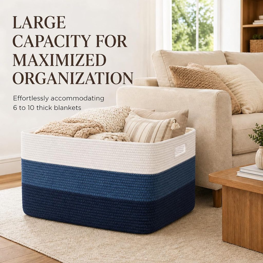 OIAHOMY Blanket Basket Laundry Basket Dog Toy Basket 75L Gradient Blue