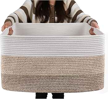OIAHOMY Blanket Basket Laundry Basket Dog Toy Basket 75L Gradient Brown