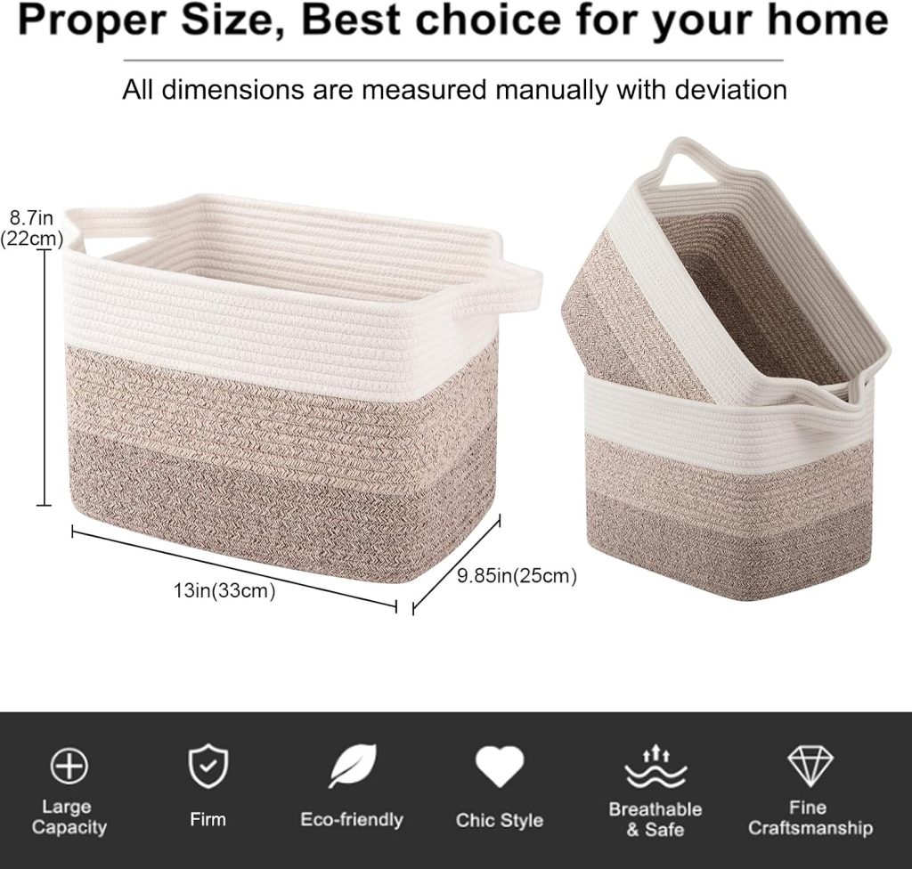 OIAHOMY Cotton Rope Storage Baskets for Organizing Gradient Yellow 3-Pack