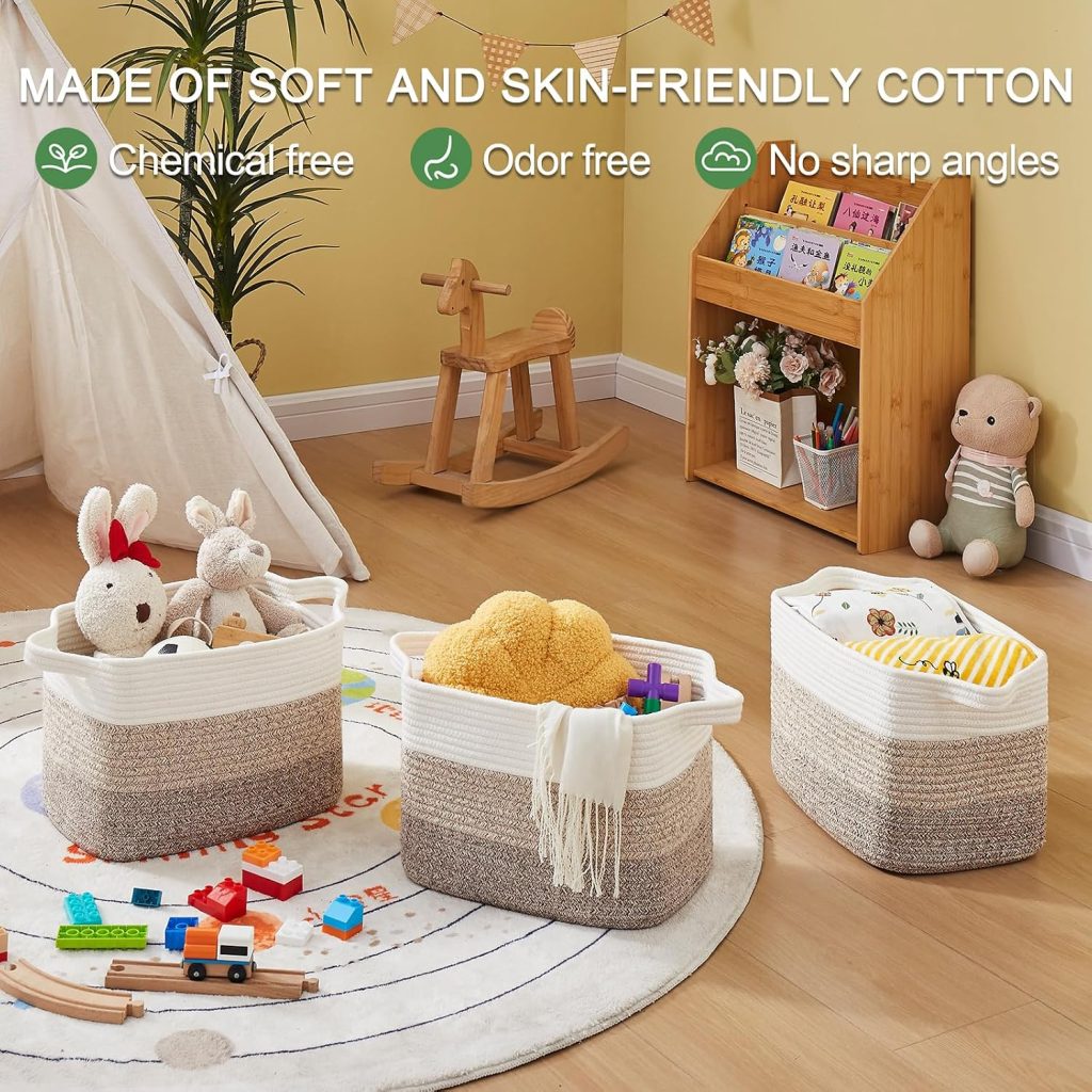 OIAHOMY Cotton Rope Storage Baskets for Organizing Gradient Yellow 3-Pack