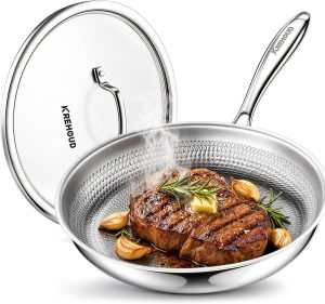 Okura Titanium Pans for Cooking, Titanium Cookware, 12″ Frying Pan Hammered Design with Lid, Dishwasher&Oven Safe, Non-Toxic Pro Pan PFAS/PFOA/PTFE Free, Induction Compatible