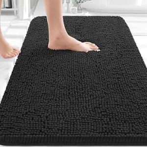 OLANLY Black Bathroom Rug 30×20, Extra Soft Absorbent Chenille Bath Rugs