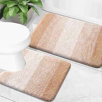 OLANLY Micorfiber Bathroom Rug Set 2 Piece, Soft Absorbent Bath Mats, Beige