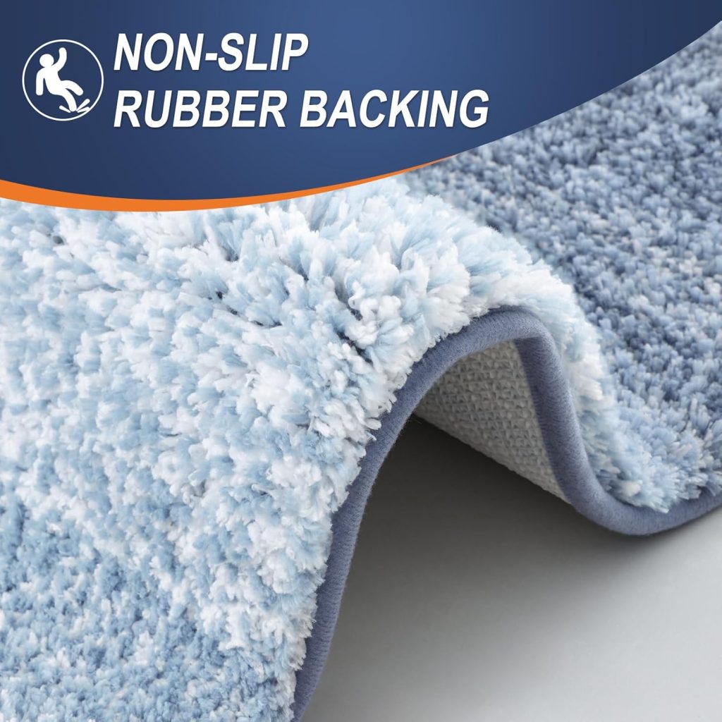 OLANLY Micorfiber Bathroom Rug Set 2 Piece, Soft Absorbent Bath Mats, Blue