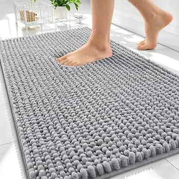 OLANLY Thick Chenille Bathroom Rugs 30×20, Soft Absorbent Bath Mat, Grey
