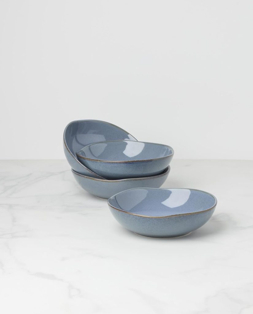 Oneida Organic Shades Blue Stoneware Pasta Bowl Set for 4, 34.5oz