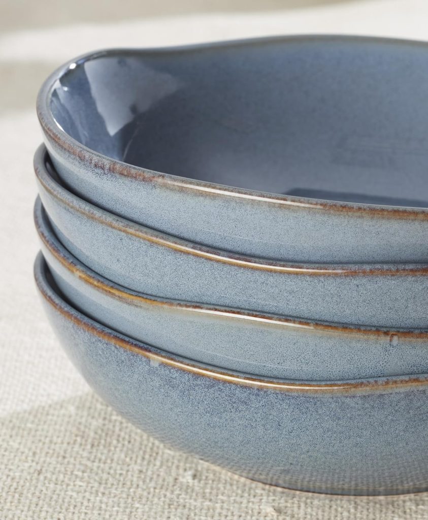 Oneida Organic Shades Blue Stoneware Pasta Bowl Set for 4, 34.5oz