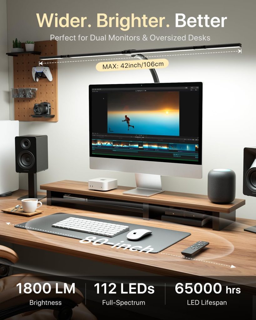 ONEMIX 42″ Desk Lamp for Home Office with Clamp, 1800LM 4-Panel LED Light