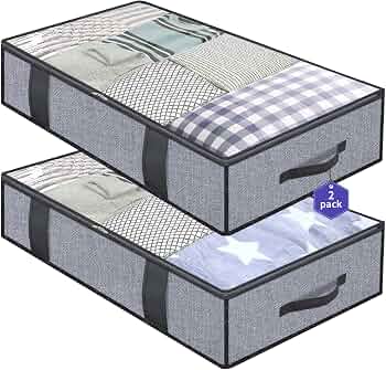 Onlyeasy Foldable Underbed Bags 2 Pack – Blankets Clothes Comforters Storage Bag Breathable Zippered Organizer for Bedroom with Clear Window and 4 Handles, 39.4×19.7×5.9 in, Linen-like Grey, MXDUBBP2