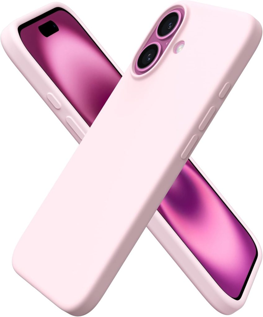 ORNARTO for iPhone 16 Case 6.1″, Slim Liquid Silicone,Chalk Pink