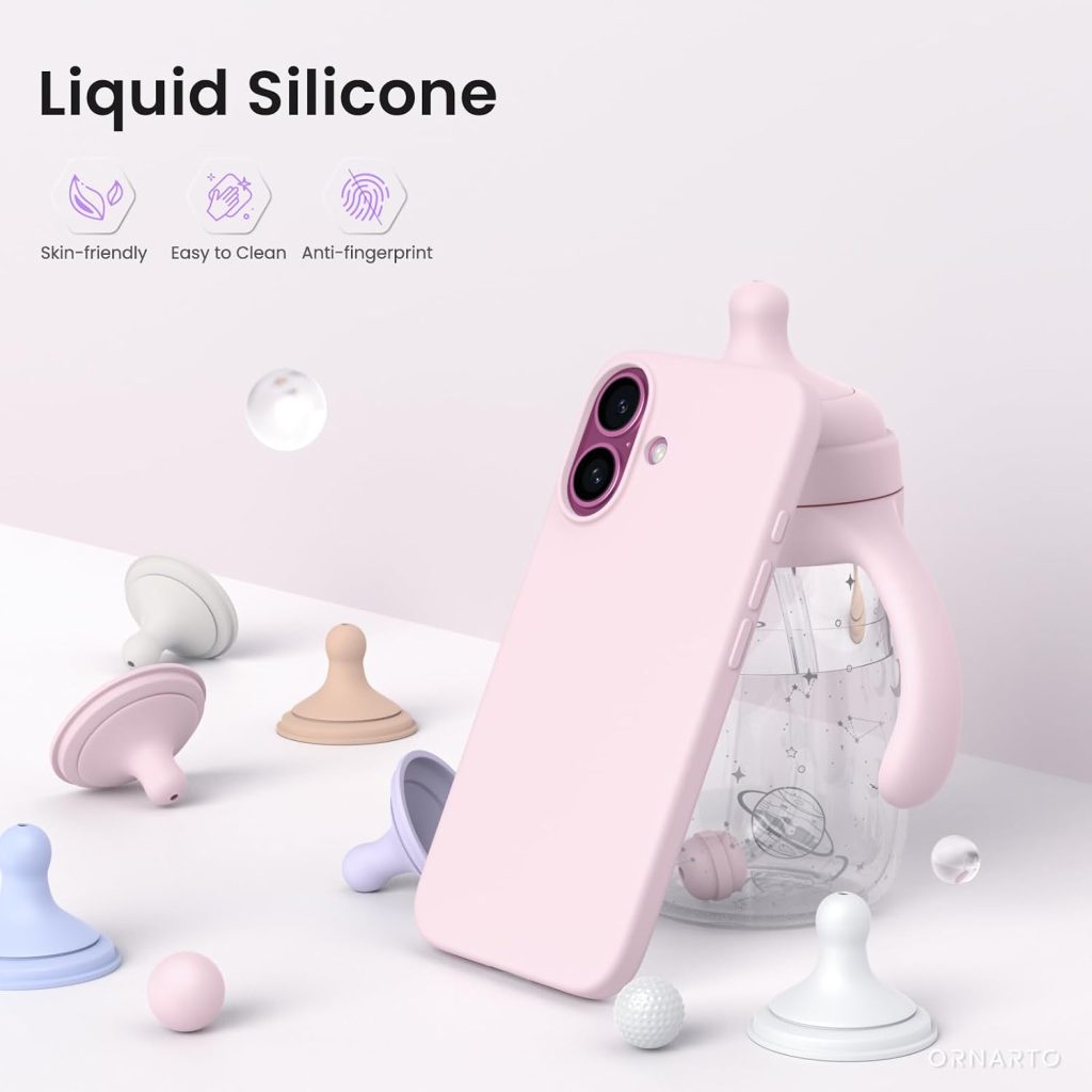 ORNARTO for iPhone 16 Case 6.1″, Slim Liquid Silicone,Chalk Pink