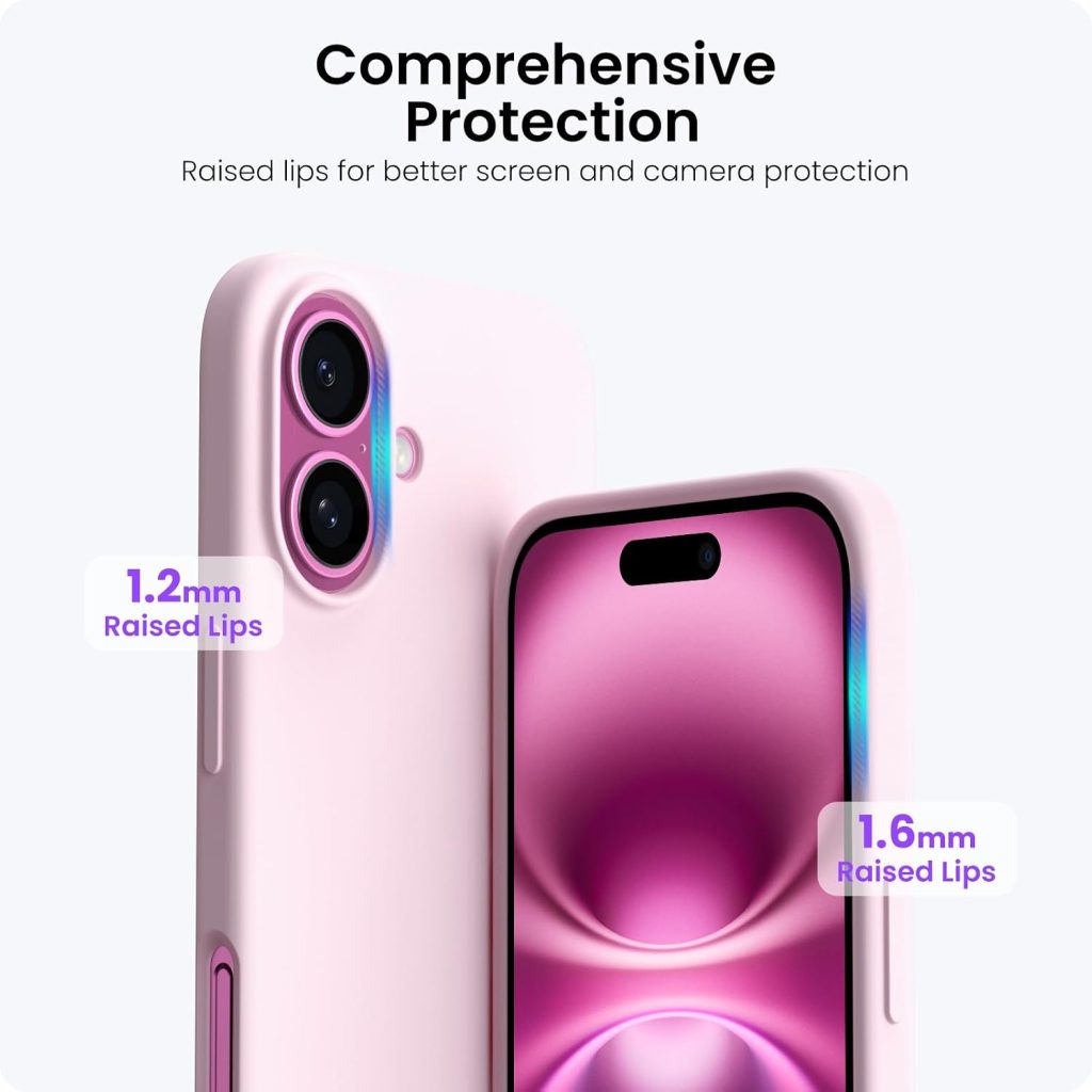 ORNARTO for iPhone 16 Case 6.1″, Slim Liquid Silicone,Chalk Pink
