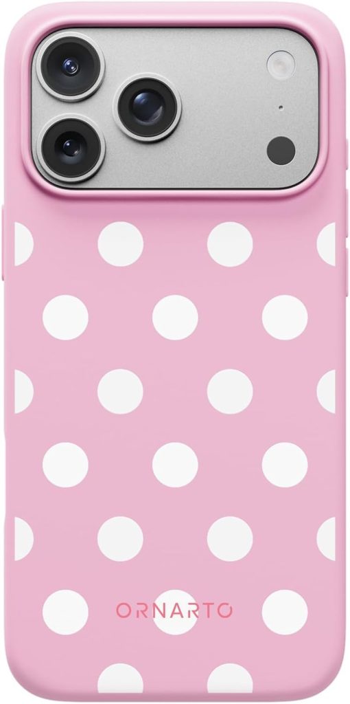 ORNARTO for iPhone 17 Pro Max Case, Liquid Silicone, Ballet Blush Polka Dot