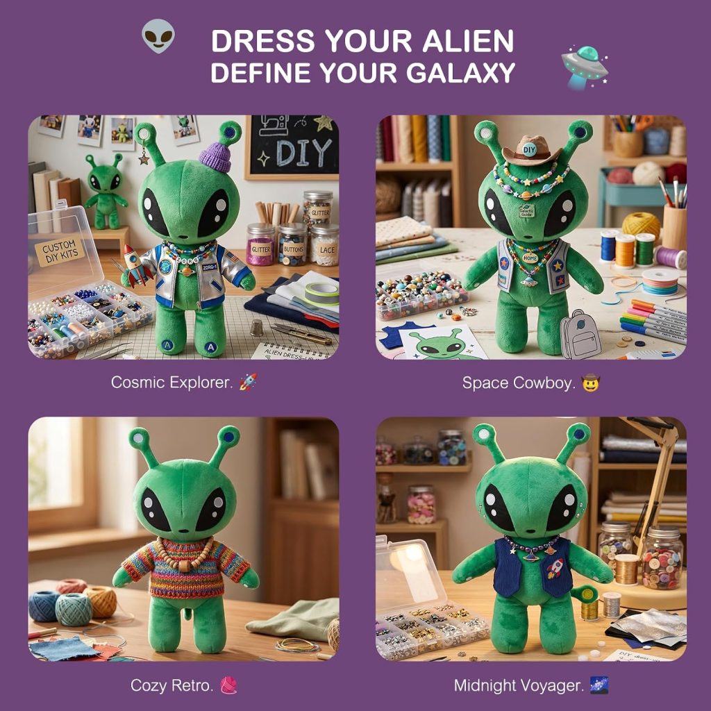 OSOCU 13.5in Adorable Green Alien Plush Toy | Ultra-Soft Stuffed Figure | Great for Home & Room Decoration | Ideal Birthday/Halloween for All Genders | a Must-Have for Sci-Fi Lovers